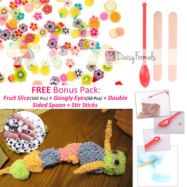 Funballs Foam Beads for Slime DIY - Styrofoam Slime Beads with Fruit Splice  and Sticky Googly Eyes for Kids Art Crafts, Crunchy Floam Slime, Home Decor  and Party Decorations