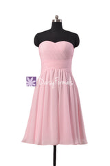 Light pink strapless bridal party dress online sweetheart chiffon dresses handmade (bm182)