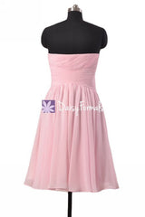 Light Pink Strapless Bridal Party Dress Sweetheart Chiffon Dress Handmade (BM182)