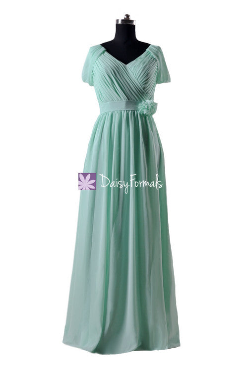 Long V-neck chiffon party dress with V-neckline