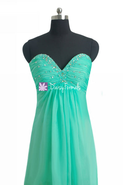 Aqua Mint Prom Dress Long Strapless Defined V-neckline Party Dress Eve 