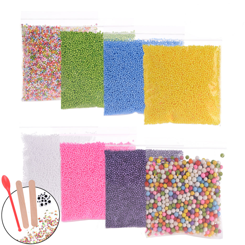  Slime Foam Beads Floam Balls – 18 Pack Microfoam Beads Kit  0.1-0.14 inch Micro Colors Rainbow Fruit Beads Craft Add ins Homemade DIY  Kids Ingredients Flote Microbeads Supplies Mini Small